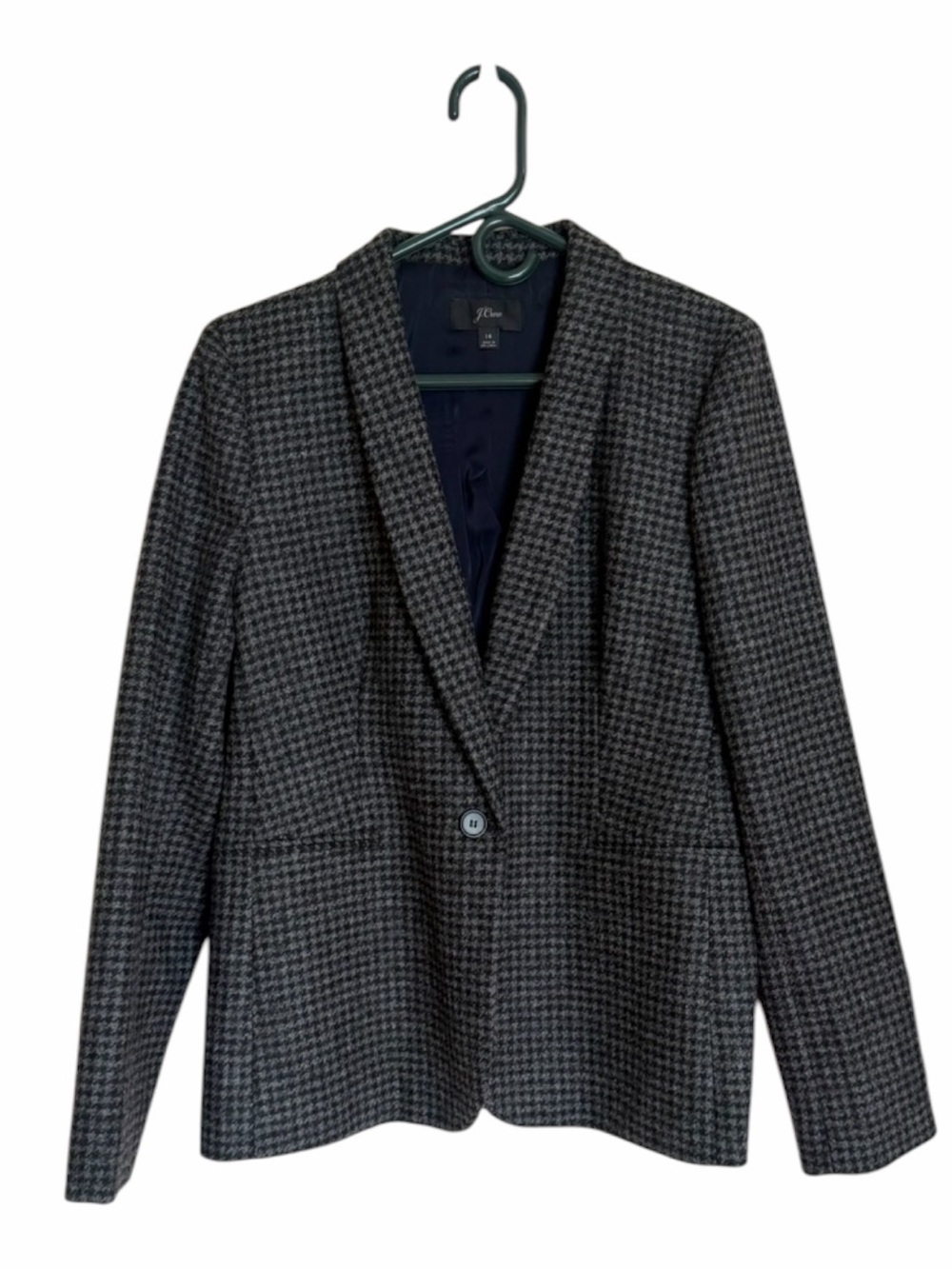 J. Crew Womens 100% Wool Houndstooth Blazer. Black and Gray. Size 14.